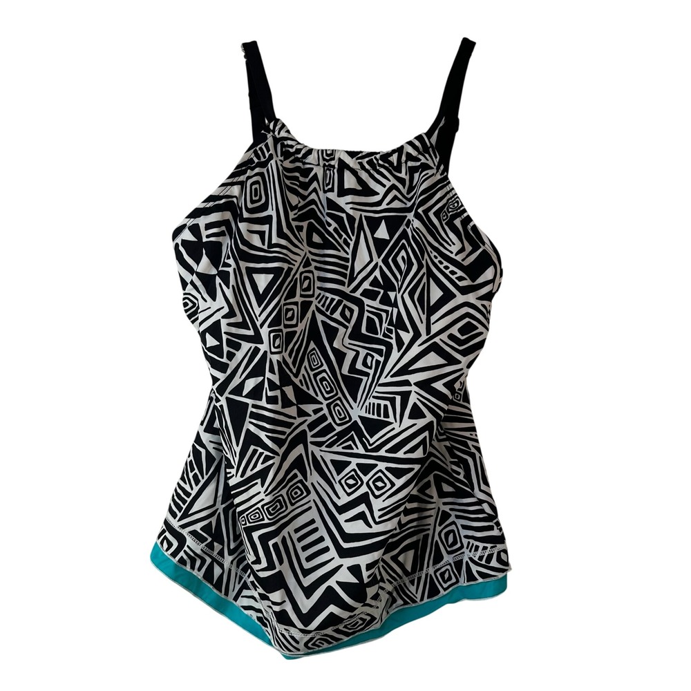 Ocean Avenue Womens High Neck Tankini Top Geometric Tribal Print Black XL NEW‎